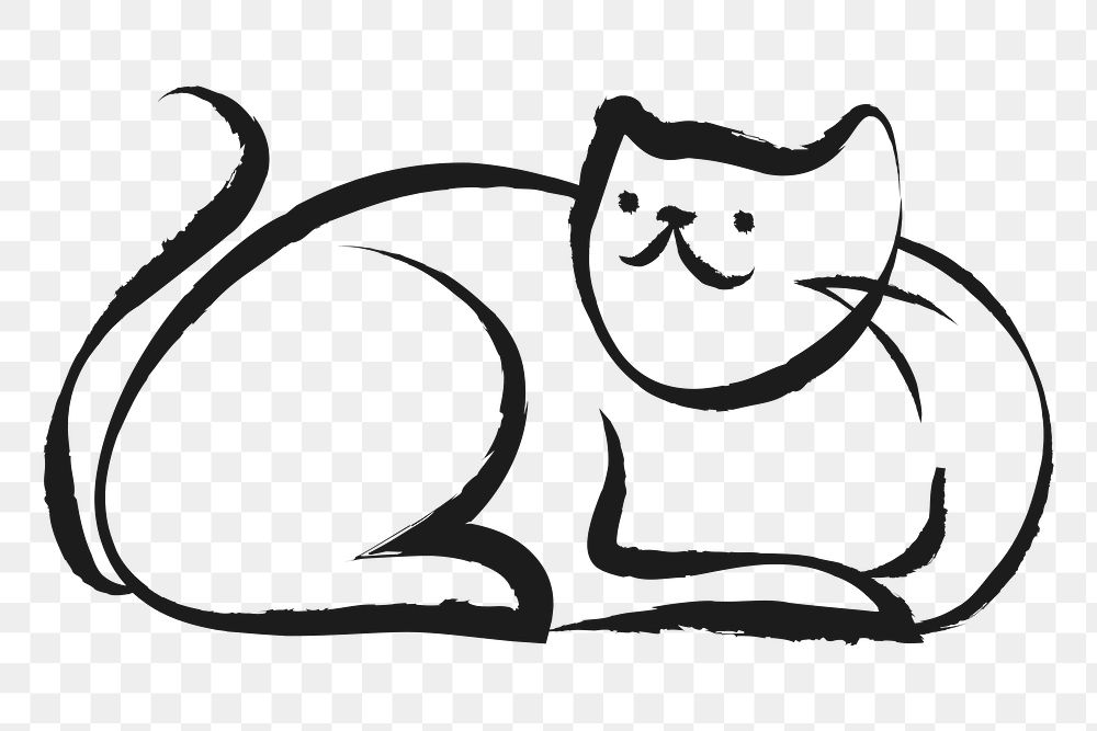 Sitting cat png sticker, cute doodle on transparent background