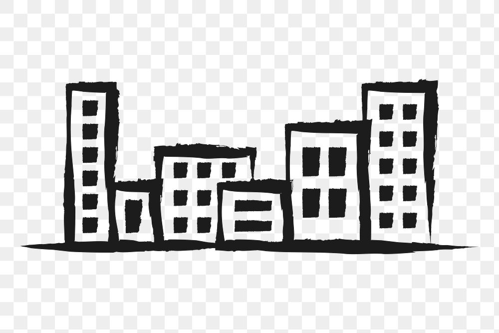 Office buildings png sticker, cute doodle on transparent background