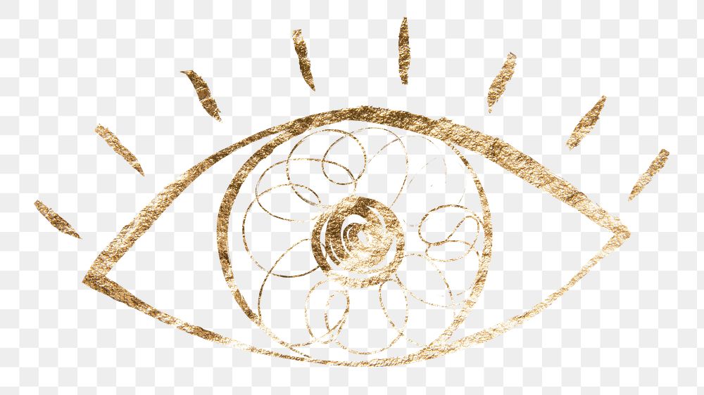 Observing eye png sticker, gold aesthetic illustration on transparent background