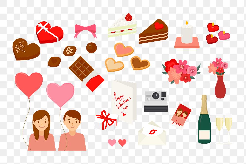 Cute Valentine&rsquo;s day stickers png greeting card decorations collection