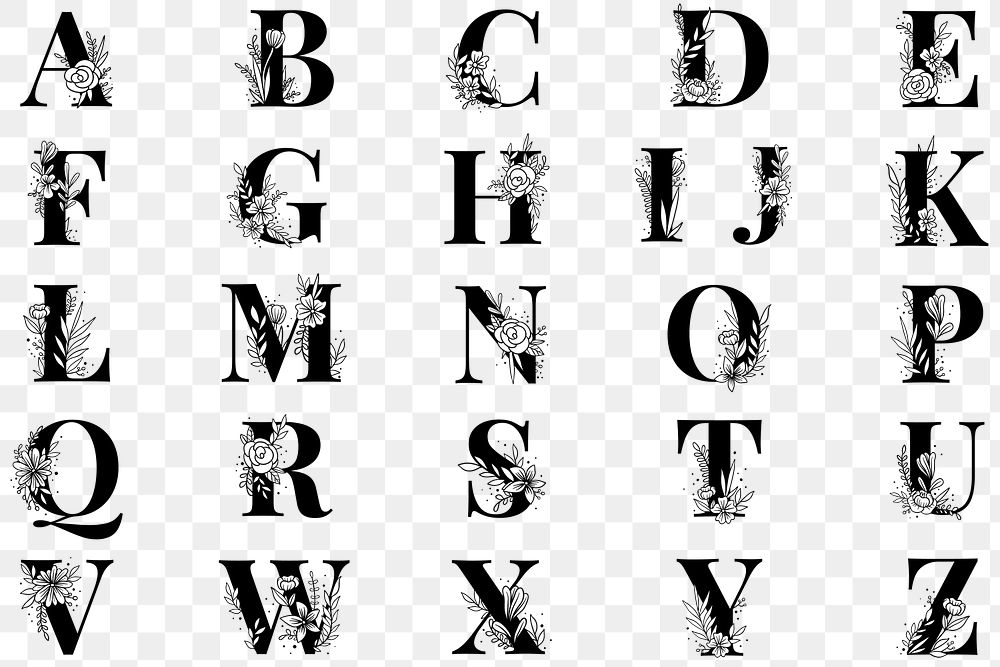Png alphabet floral font typography se