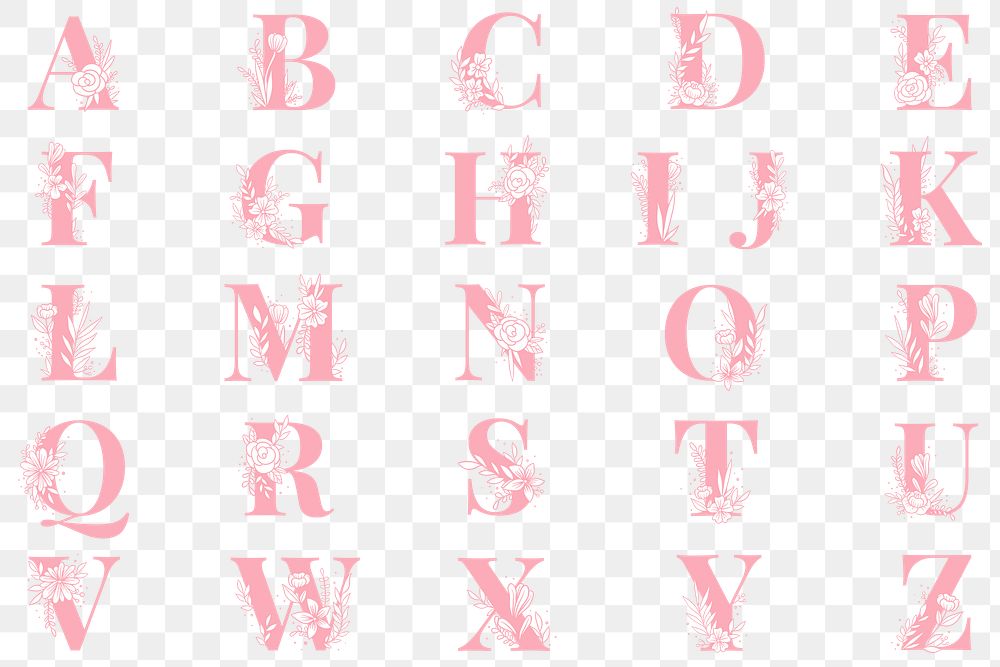 Floral alphabet font typography png set