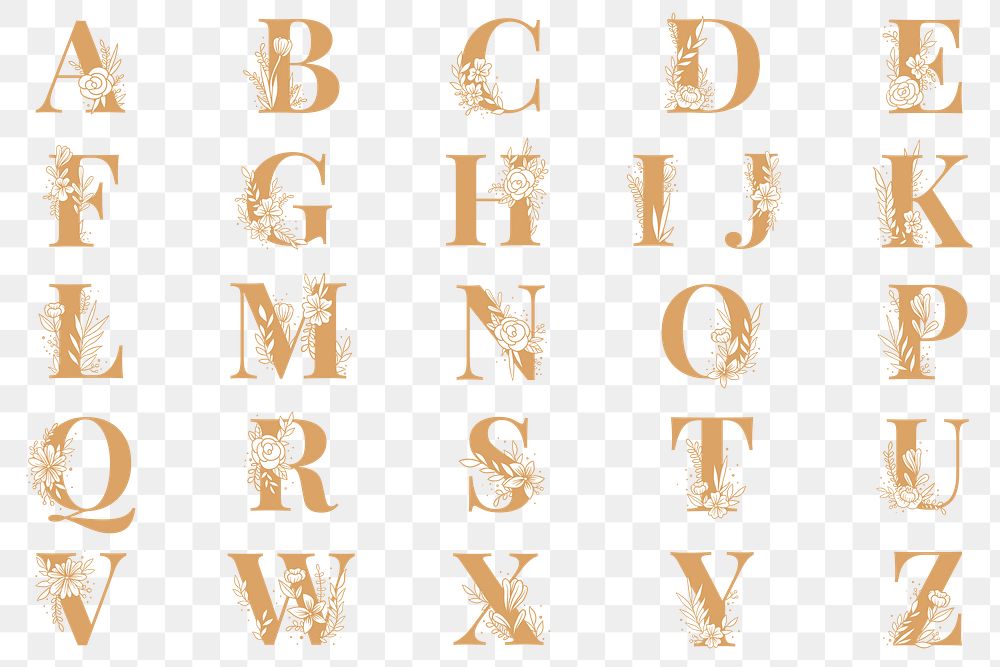 Alphabet floral png font typography set