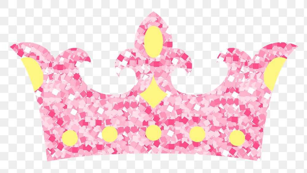 Glittery pink crown design element transparent png
