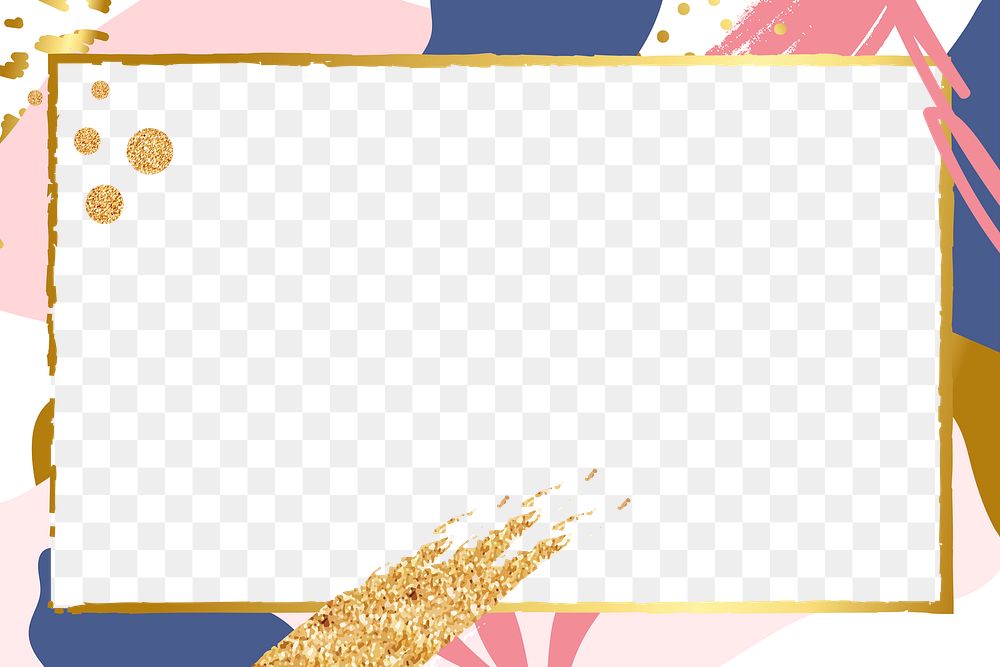 PNG gold frame on Memphis pattern background