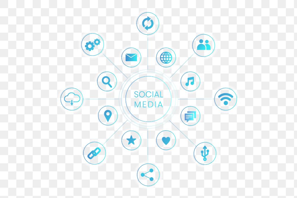 Blue social media technology icons background