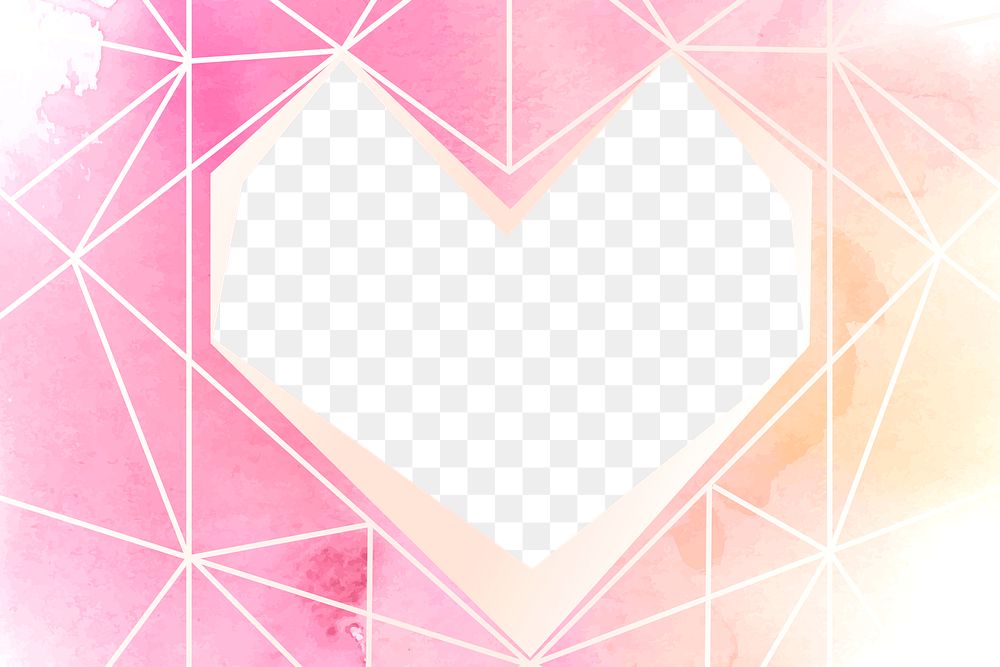 Geometric heart design png border in watercolor