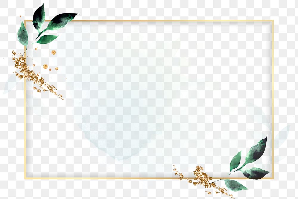 Aesthetic rectangle frame png clipart, gold botanical glittery design