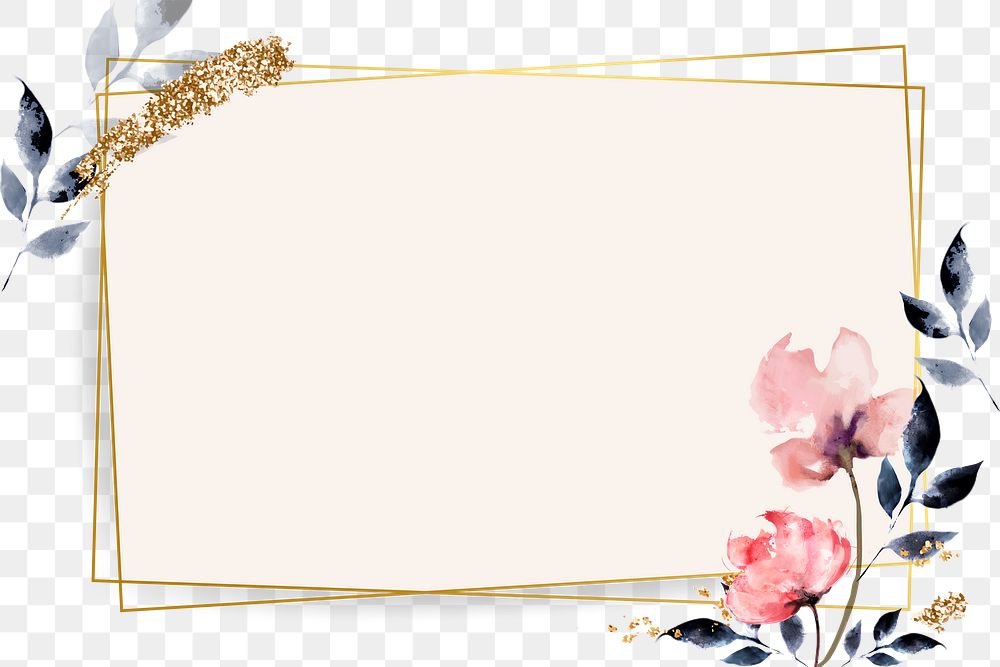 Aesthetic rectangle frame png clipart, gold botanical glittery design