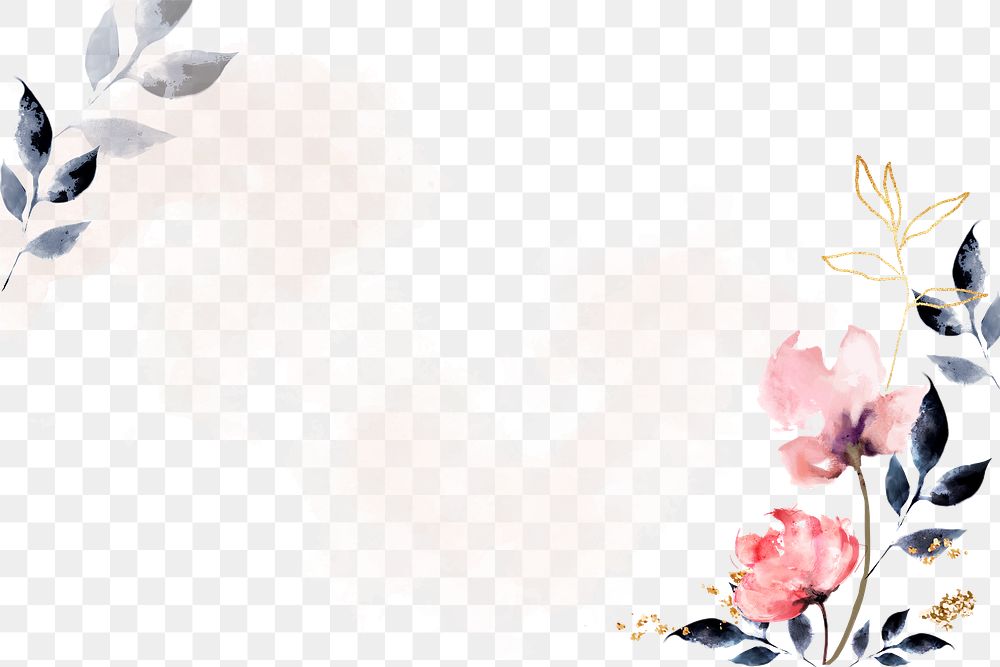 Watercolor png border background, pink flower, spring design