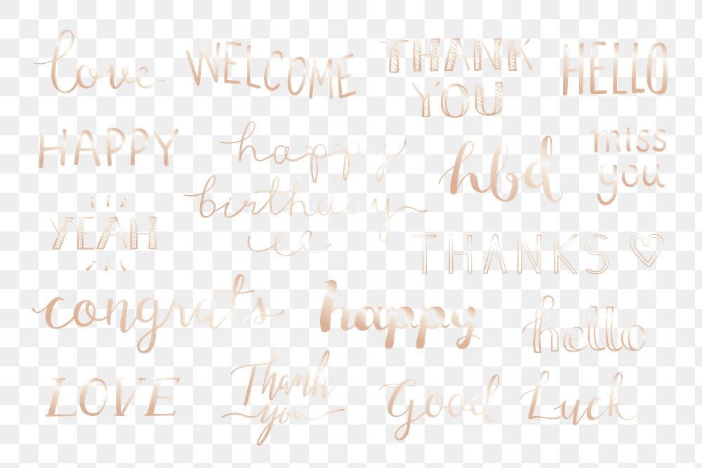Lovely png calligraphy stickers transparent set