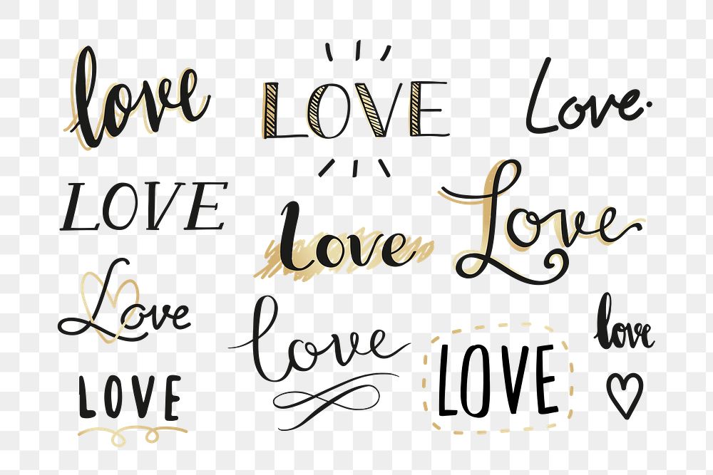 Png love hand drawn word transparent collection