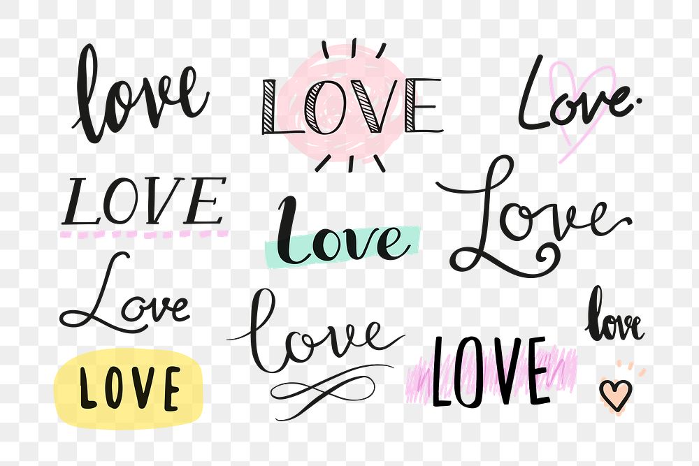 Love png hand drawn word transparent collection