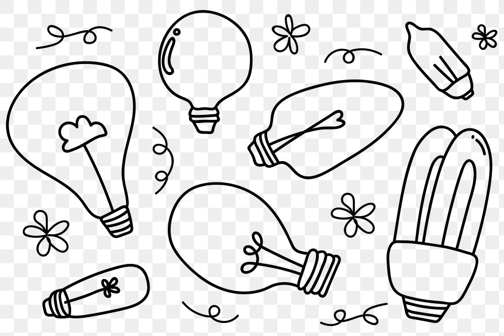 Png light bulb doodle pattern in minimal style