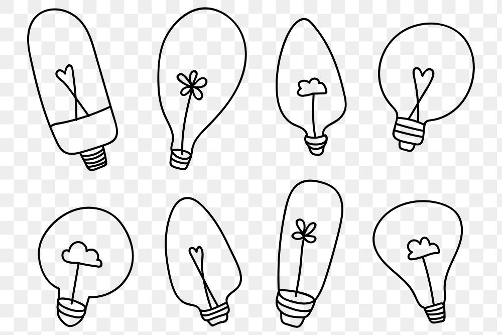 Png doodle light bulbs in creative minimal style