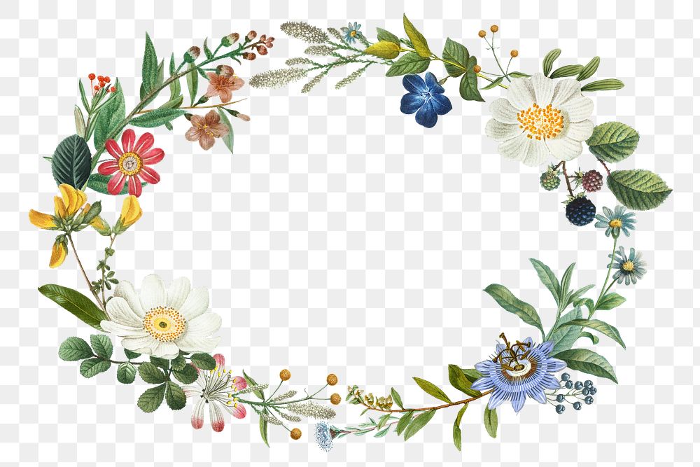Vintage floral wreath png sticker hand drawn botanical frame