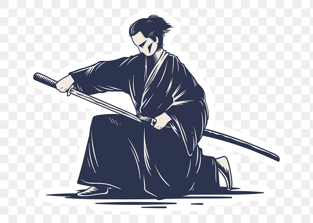 Japanese samurai sticker with white border