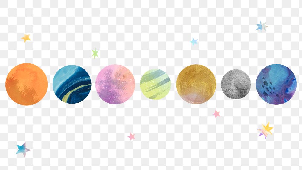 Watercolor planets element transparent png