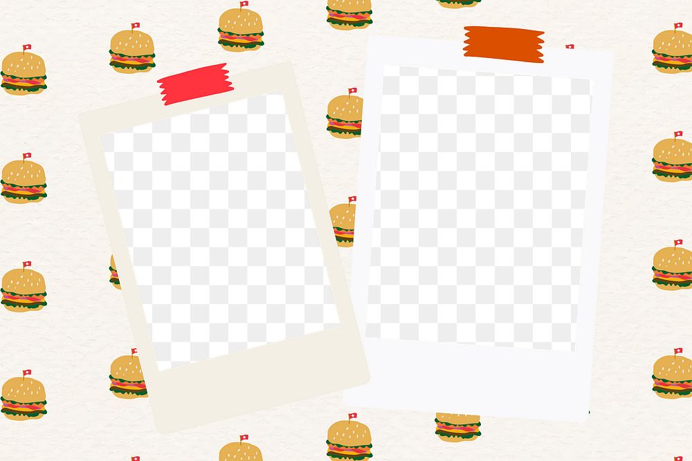 Png instant photo frame on burger pattern background