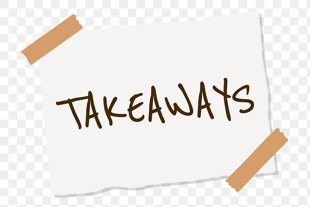 Written note showing takeaways for restaurants transparent png