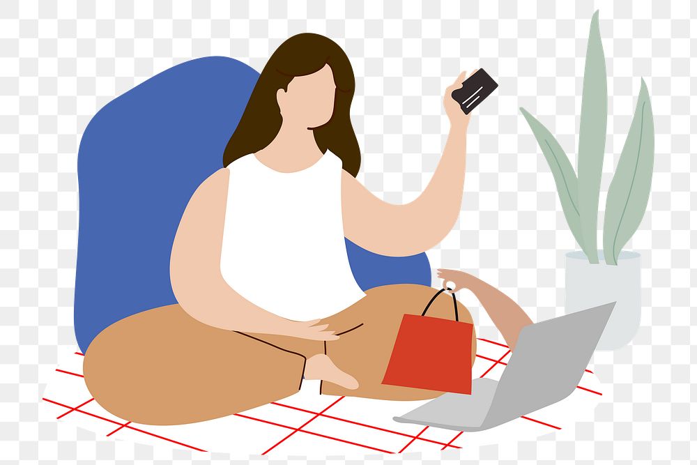 Woman shopping online during the coronavirus pandemic illustration