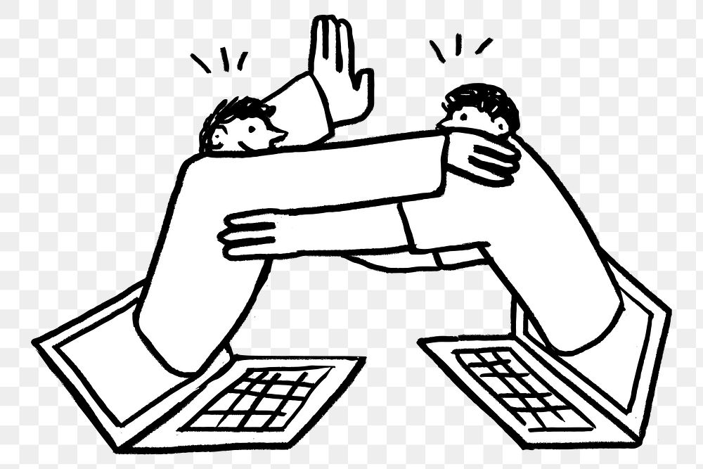 Hugging friends via social media due to COVID-19 doodle element transparent png
