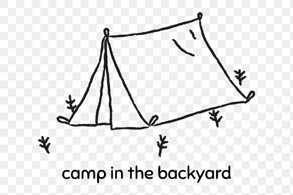 Camp in the backyard activity doodle style design element