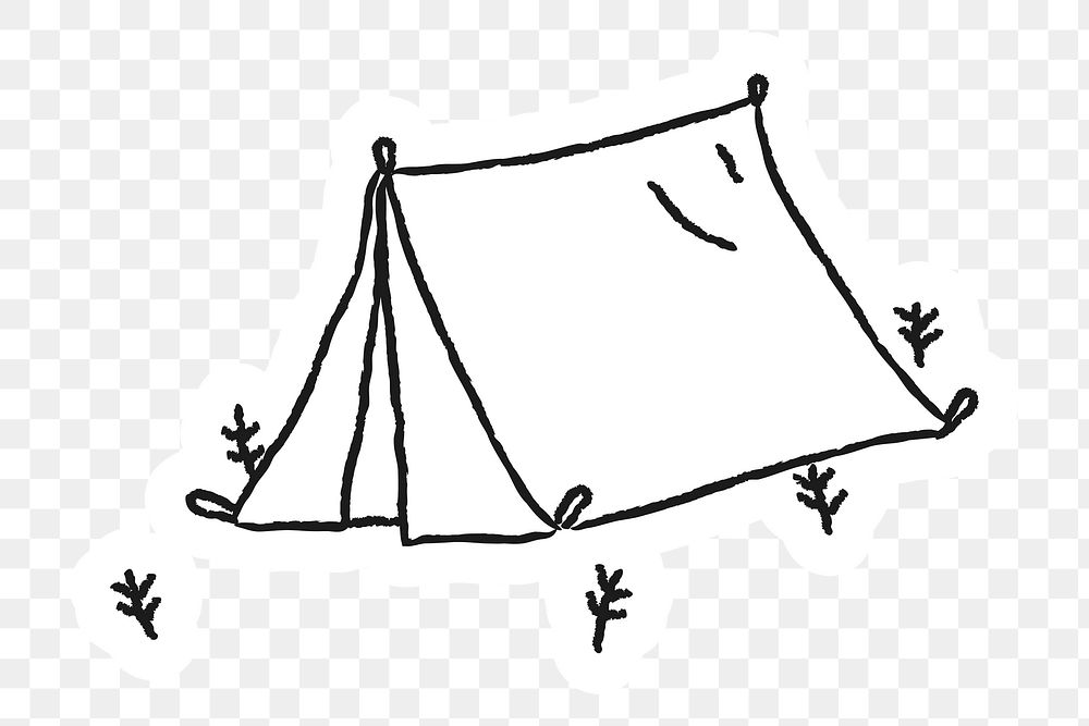 Doodle tent on a campsite sticker design element