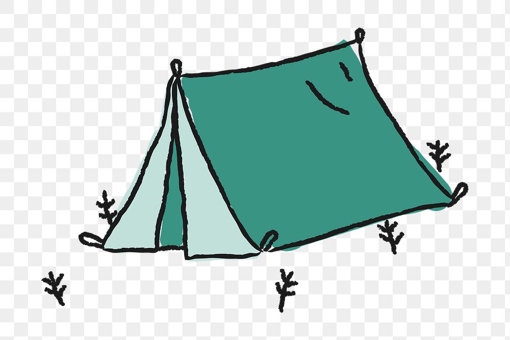 Doodle green tent on a campsite design element