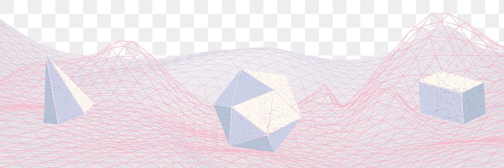Geometric shapes png on a pink wireframe wave background