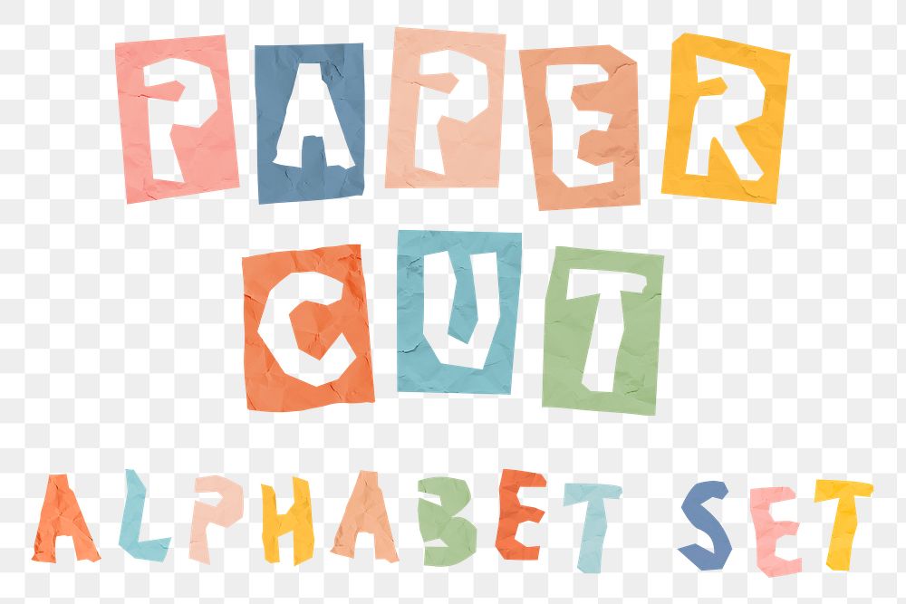 Paper cut png alphabet typography set