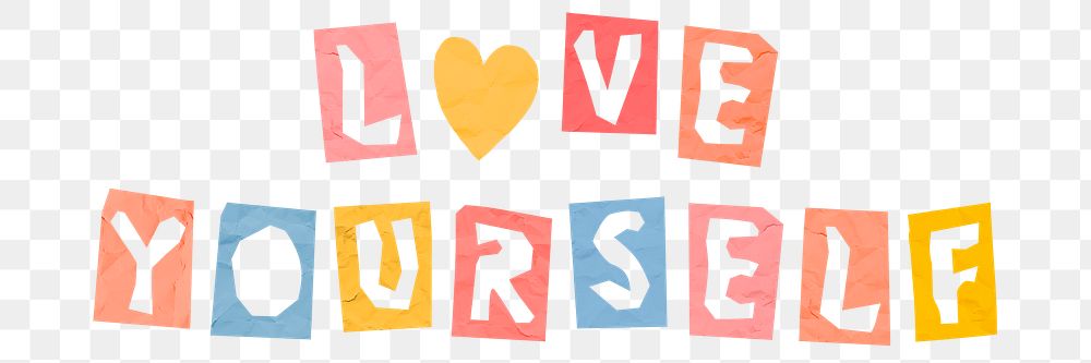 Png phrase LOVE YOURSELF colorful typography paper cut font