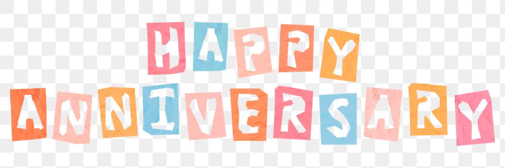 HAPPY ANNIVERSARY phrase png cute typography paper cut font