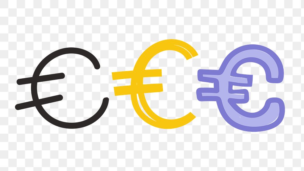 Euro European currency png doodle font typography set
