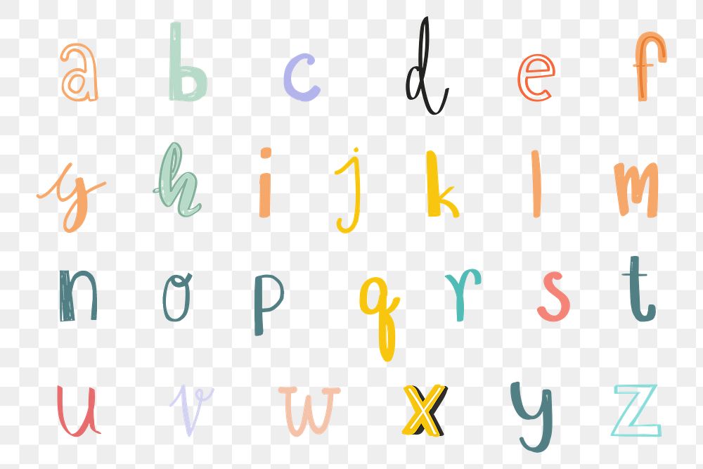 Pastel doodle png alphabet word art set