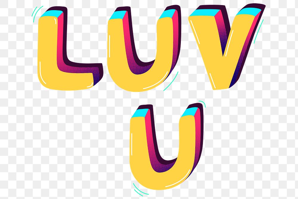 Luv u funky text png typography