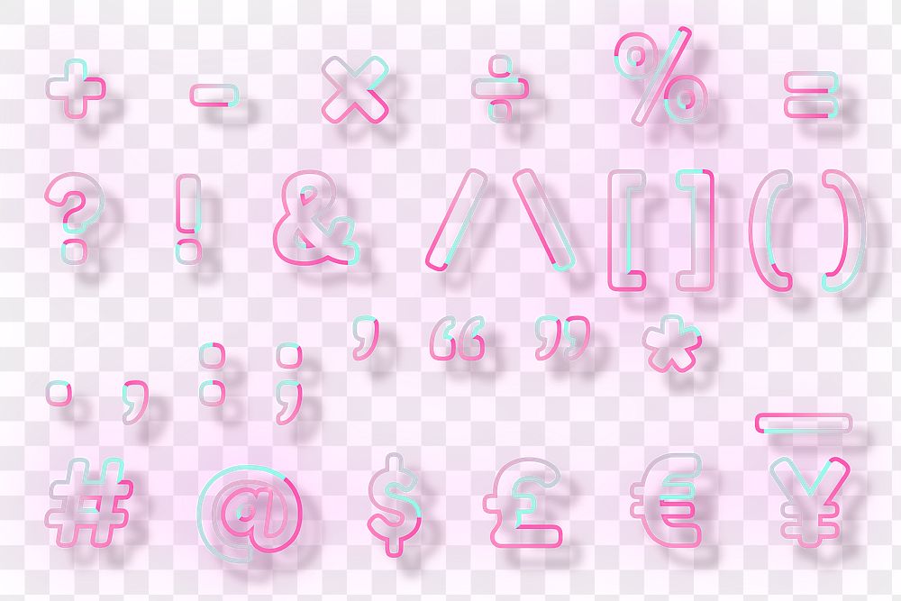 Pink neon font symbol png typography set