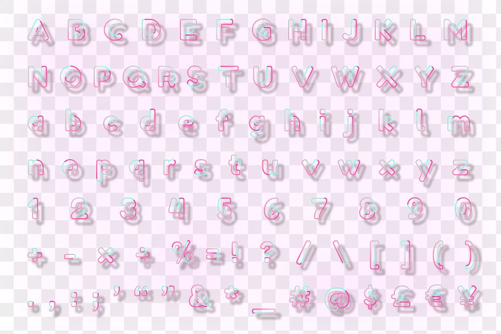 Alphabets, punctuations, symbols png pink neon font typography set