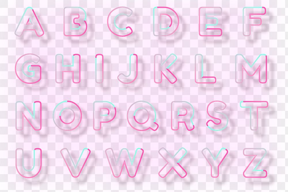 Pink neon capital letter png typography set