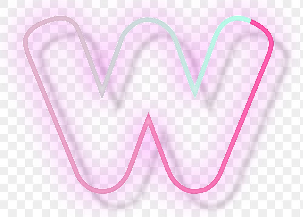 Pink neon LED letter w font typography png