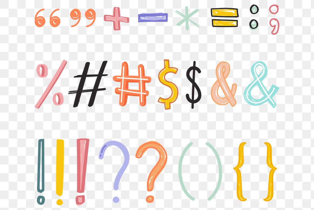 Punctuation marks png doodle typography set 
