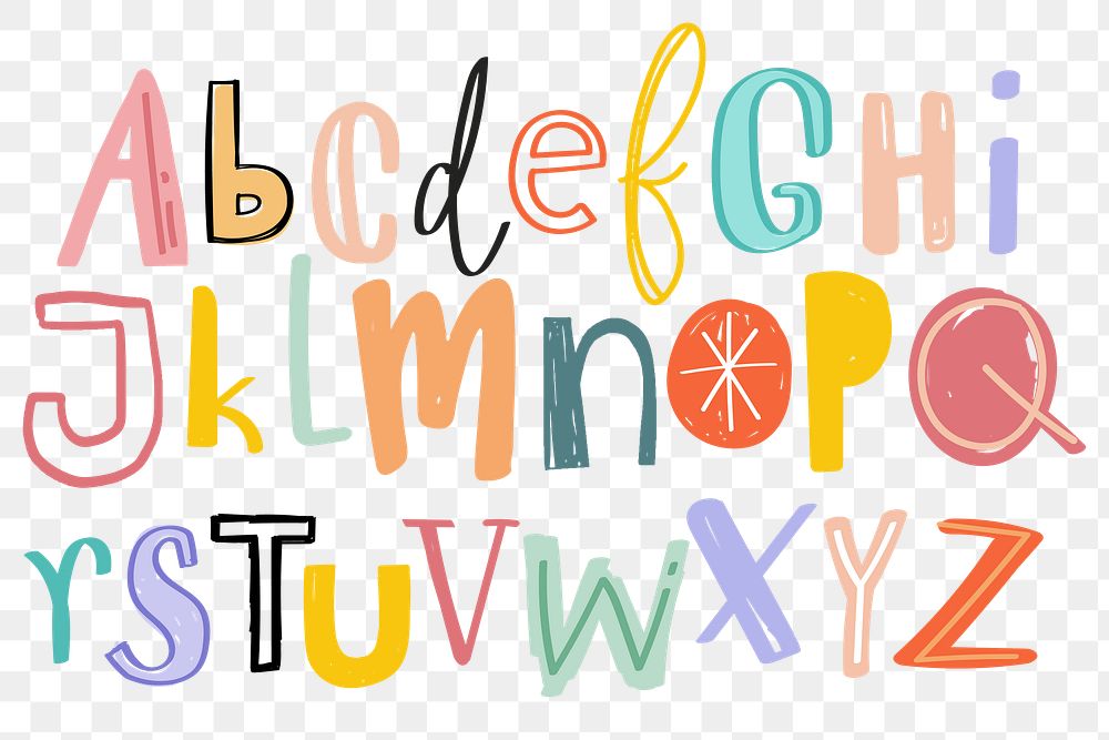 Alphabet png doodle typography font set
