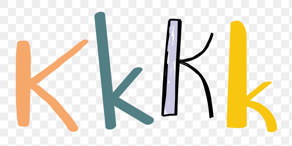 K letter png doodle font typography set