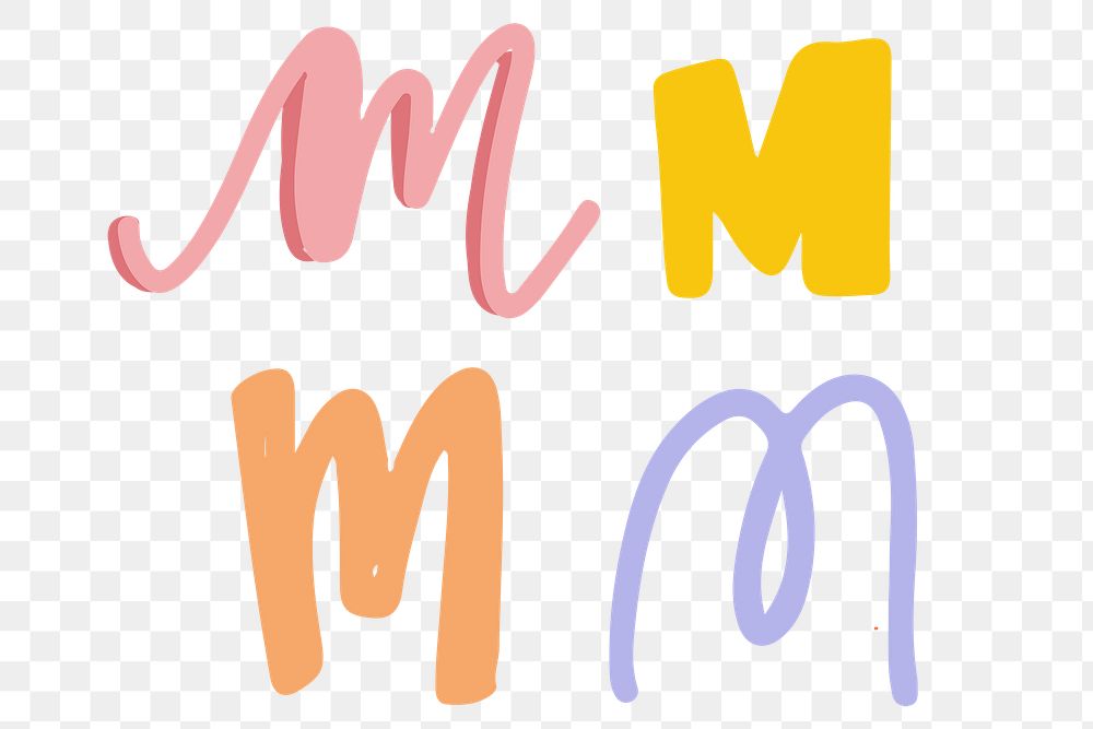 M letter png doodle alphabet typography set
