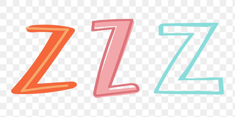 Z letter png doodle alphabet typography set