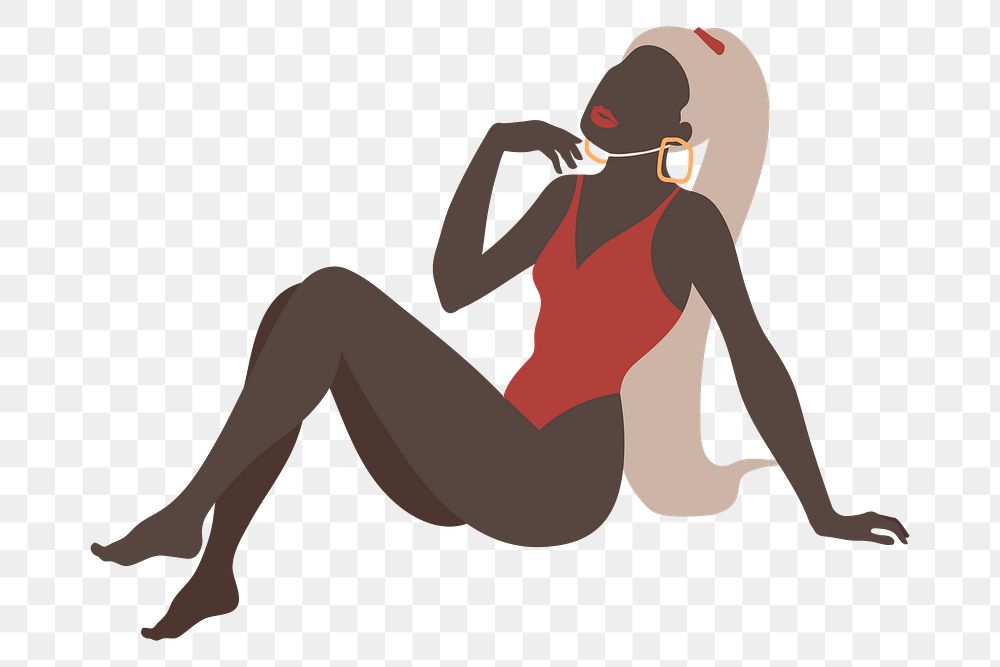 Black woman in a red swimsuit transparent png