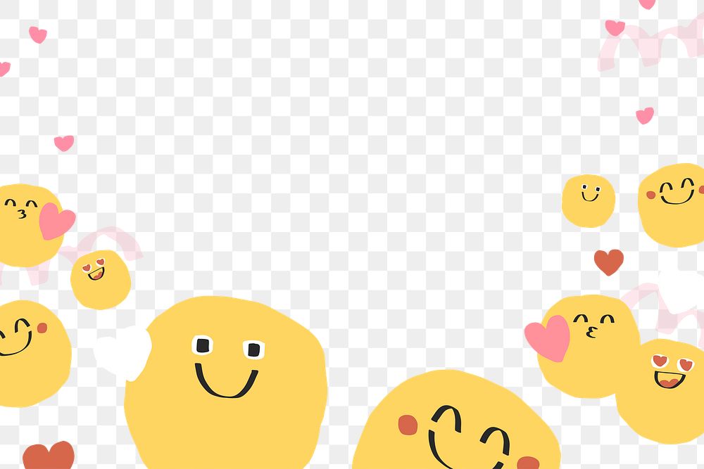 PNG border of cute doodle emoji with heart sign
