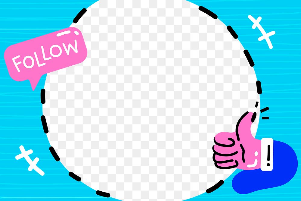 Frame png with follow and thumbs up in blue tone