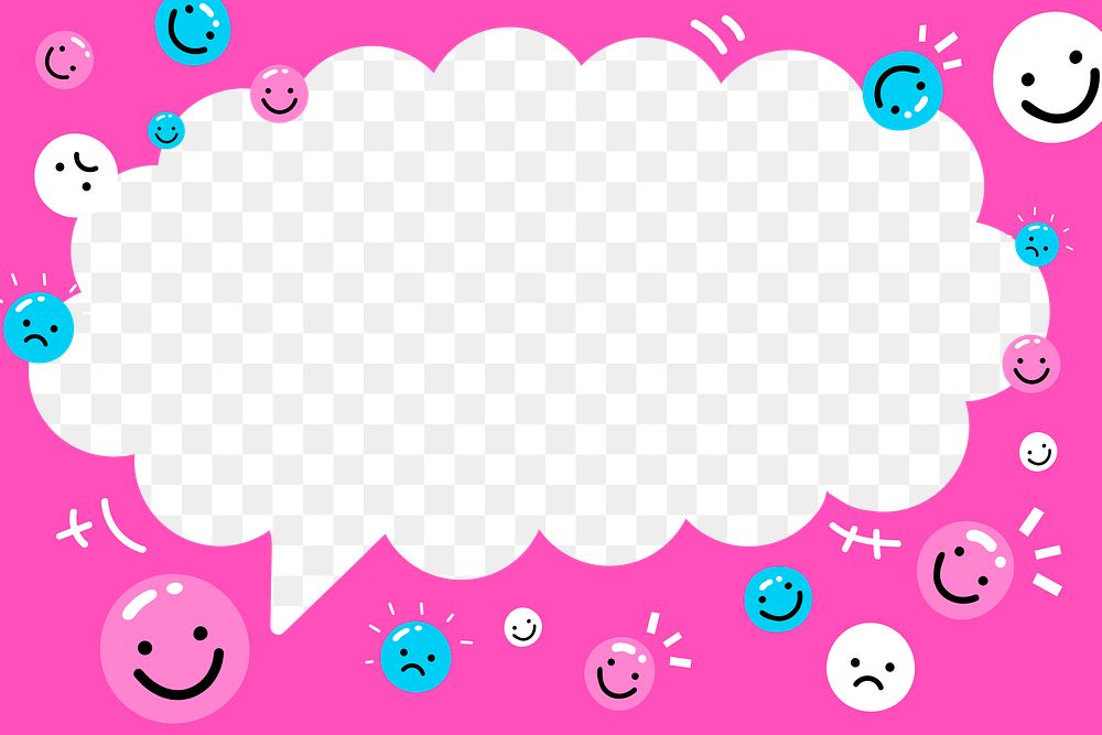 Bubble frame png in vivid pink with emoticons