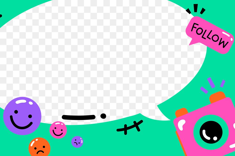 Png green speech bubble frame with follow and cute camera icon